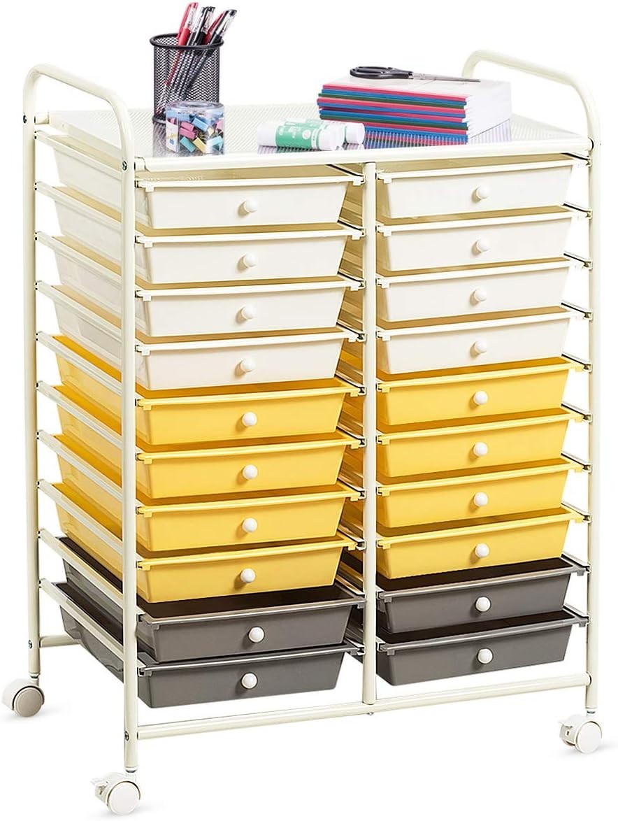 Yellow 20 Drawer Rolling Storage Trolley Utility Organizer Cart Mobile