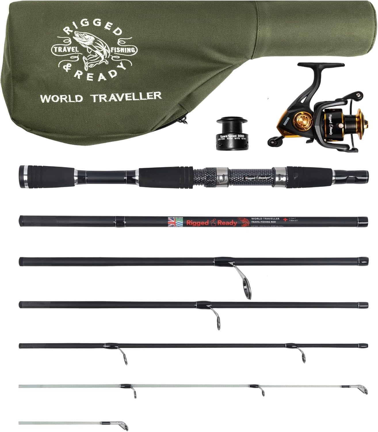 Travel Fishing Rod Reel Combo 6-Section Spin & Casting Kit 2 Tips