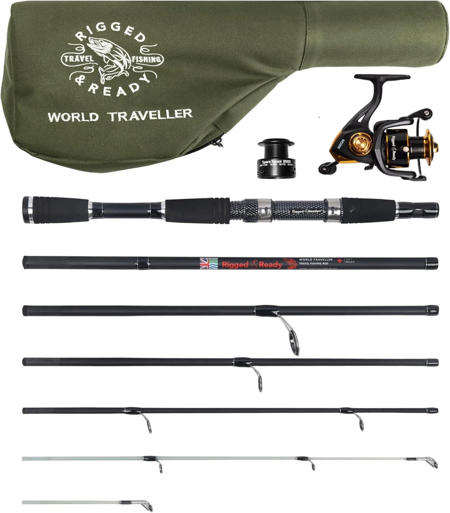 Travel Fishing Rod Reel Combo 6-Section Spin & Casting Kit 2 Tips