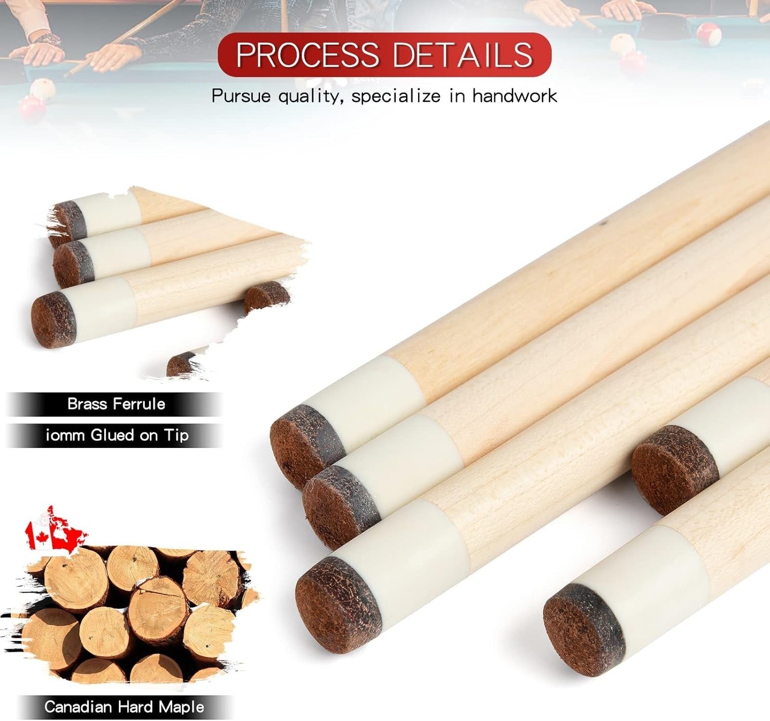 58in Maple Pool Cue 2pc Billiard Stick 20oz Pro Balance Smooth Control