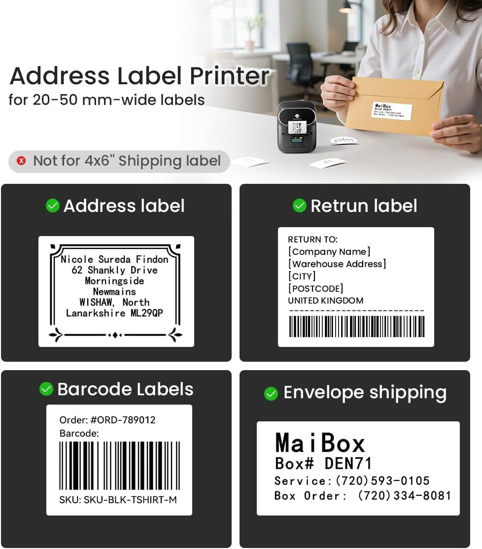 Bluetooth Label Maker 2" Thermal Printer Portable Inkless USB