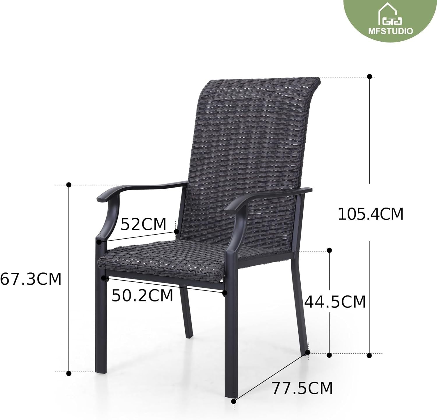 High Back Outdoor Rattan Dining Chairs Set of 2 Weatherproof Patio Seating