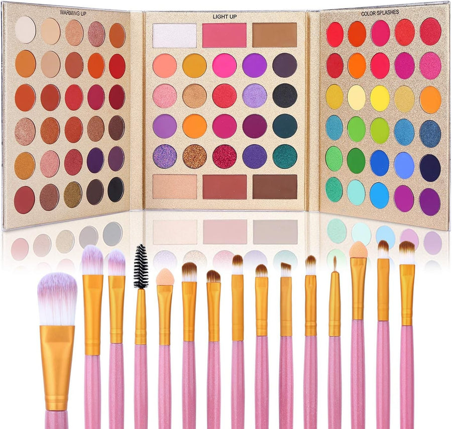 86 Color Eyeshadow Palette & 15pcs Brush Set Waterproof Long Lasting Kit