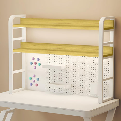 37.4" Desktop Hutch Bookshelf w/ Pegboard 2-Tier Desk Organizer Storage White