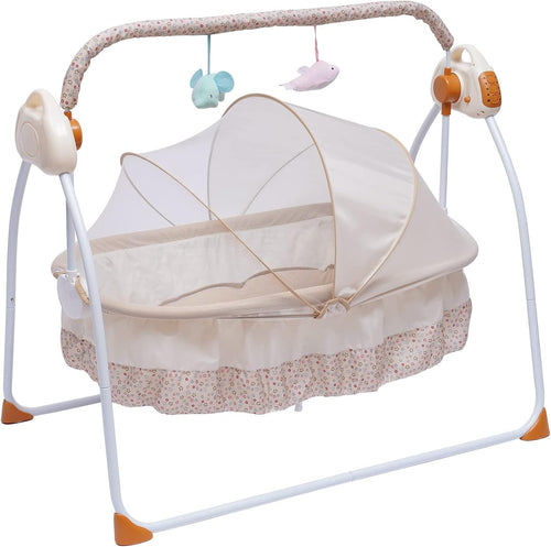 Electric Baby Crib Bassinet 5 Speed Auto Rocking Cot with Music Khaki