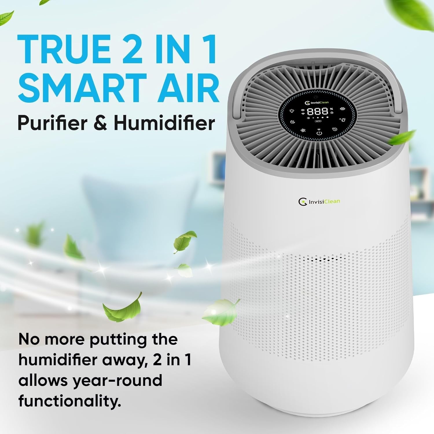 2 in 1 Air Purifier Humidifier True HEPA Quiet Smart WiFi Home