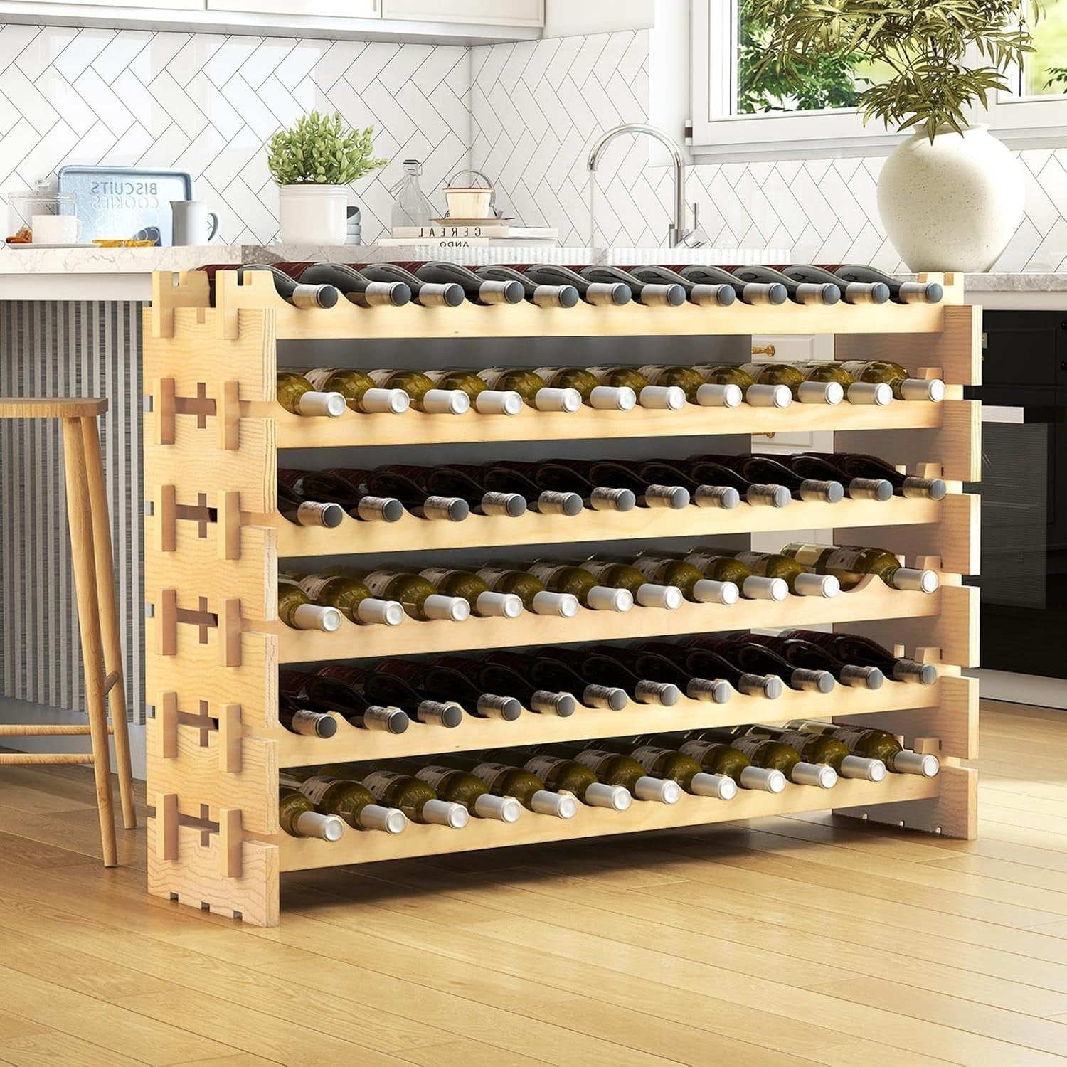 Large Wooden Wine Rack 72 Bottle Storage Shelf | Freestanding Stackable Pine
