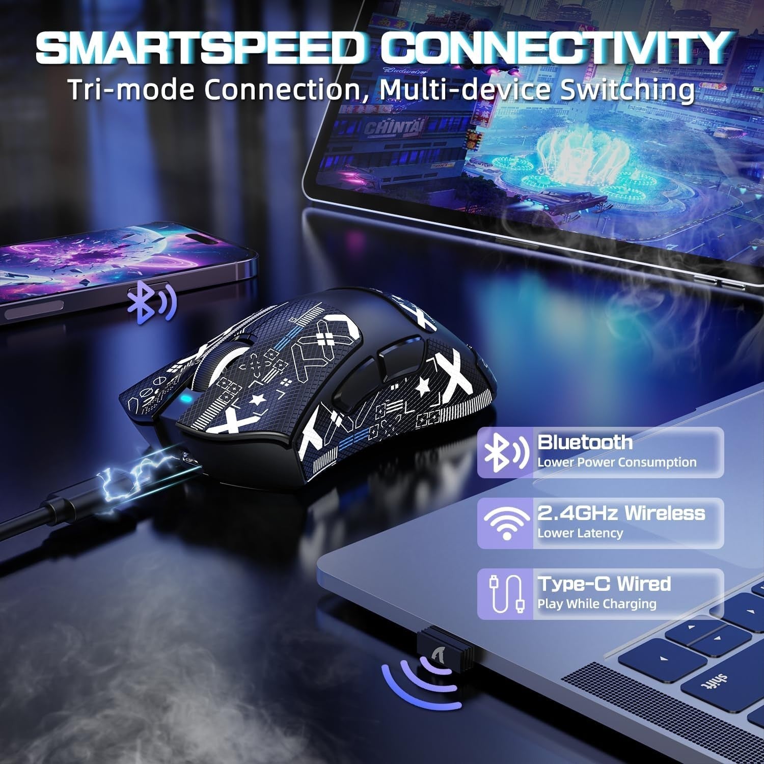 Wireless Gaming Mouse 25000 DPI Ultra-Light 65g RGB Dock 2.4G