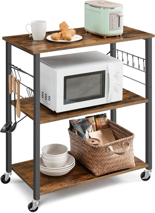 Kitchen Trolley on Wheels 3 Tier Microwave Shelf Rustic Rolling Storage Cart