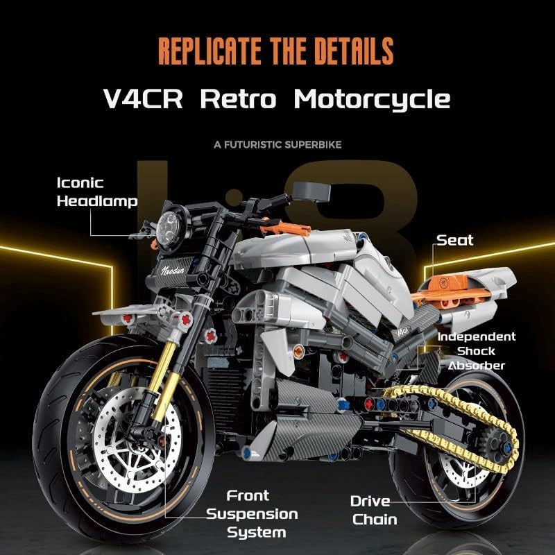 Realistic Motorcycle Building Kit with Moving Parts & Easy Assembly 32cm
