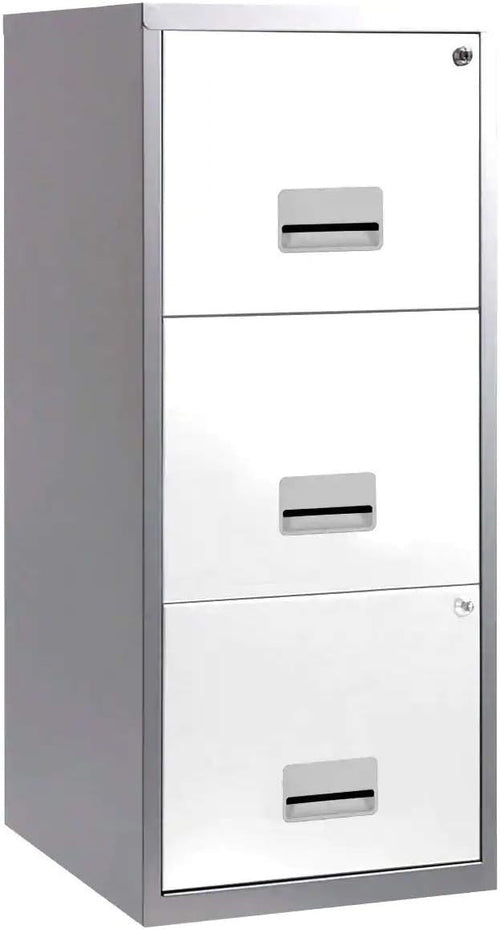 White A4 3 Drawer Lockable File Cabinet 40x40x96cm Steel