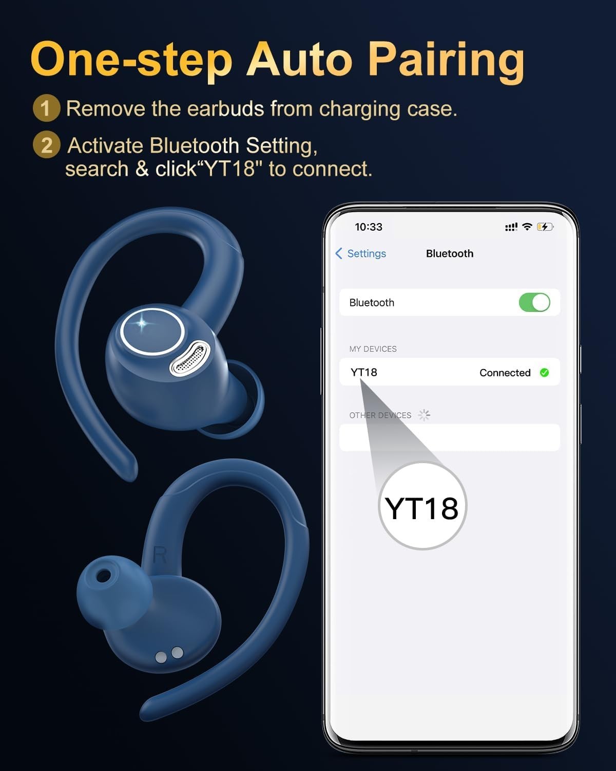 Blue Bluetooth 5.3 Earbuds 40H LED Display ENC Mic Waterproof Sport