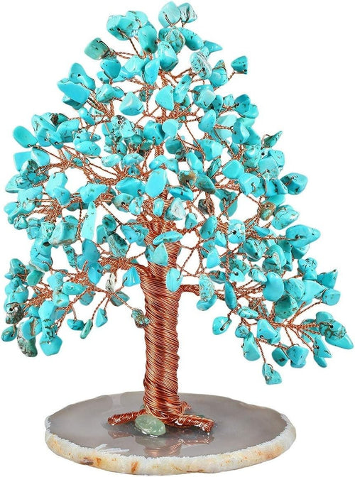 Turquoise Howlite Crystal Money Tree • Feng Shui Gemstone Decor Gift