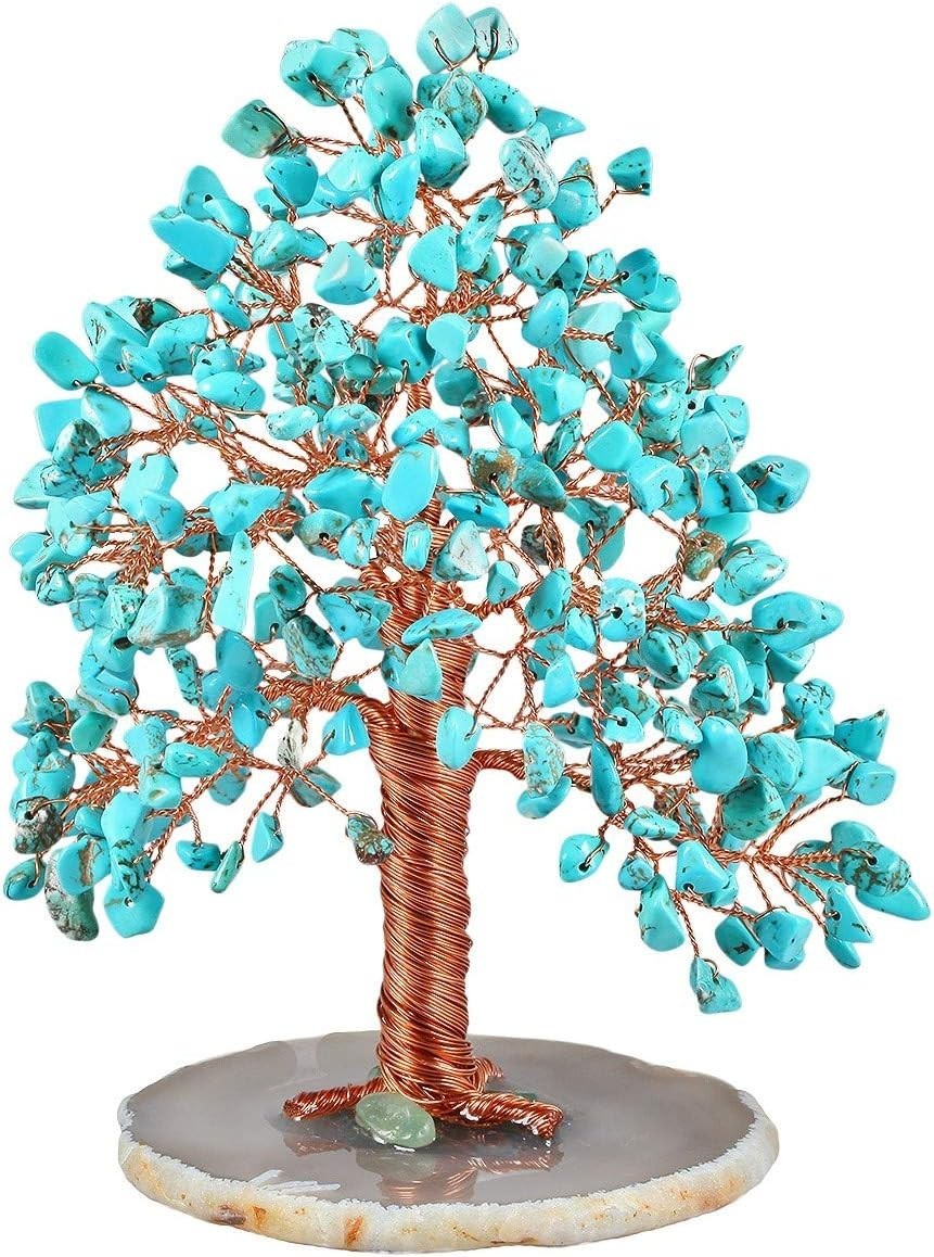Turquoise Howlite Crystal Money Tree • Feng Shui Gemstone Decor Gift