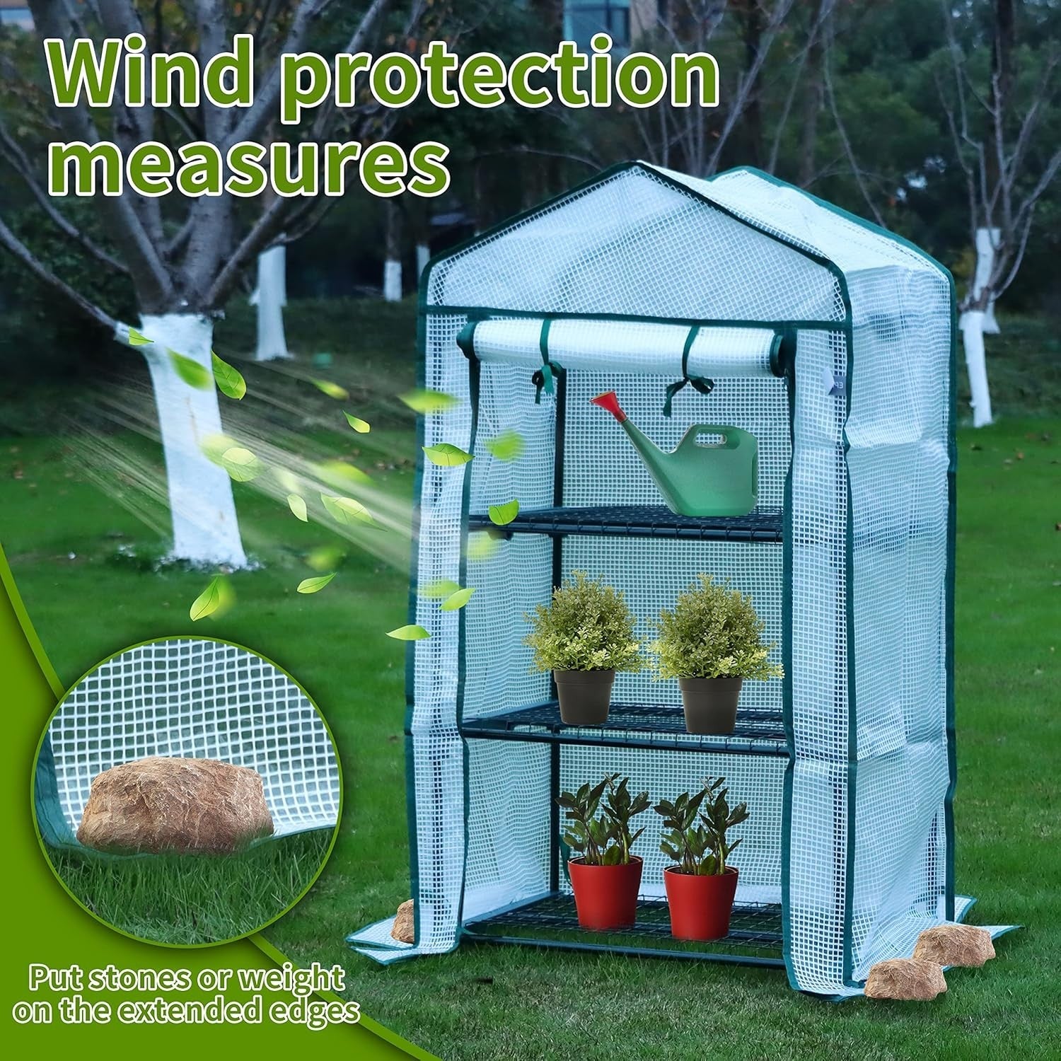 Mini Greenhouse 3 Shelves | Reinforced Waterproof PE Cover | Steel
