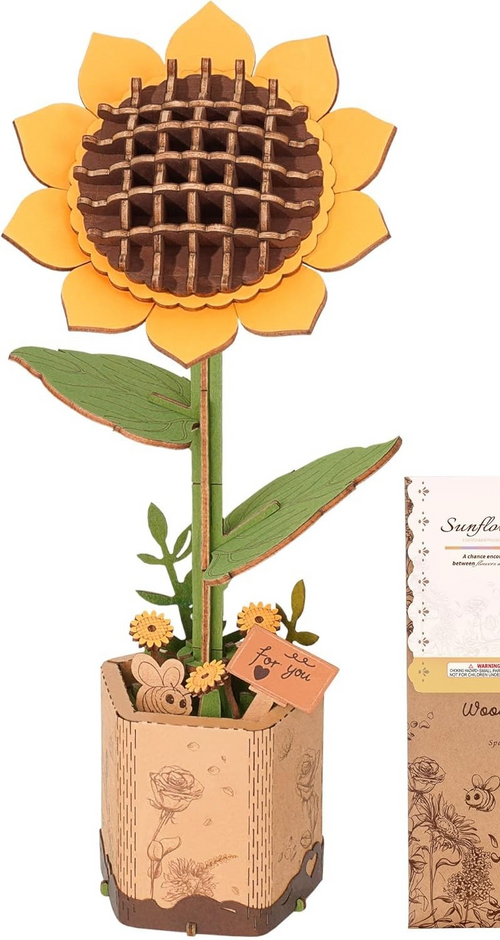 Wooden Sunflower 3D Puzzle Kit DIY Home Decor Gift Relaxing Build Fun