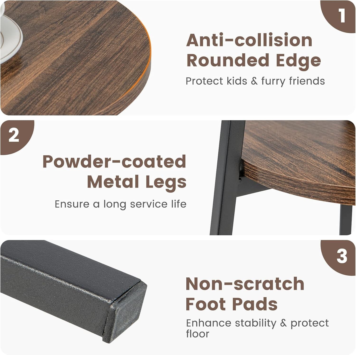 Round Industrial Side Table with Storage Shelf, Slim 2-Tier Coffee Nightstand