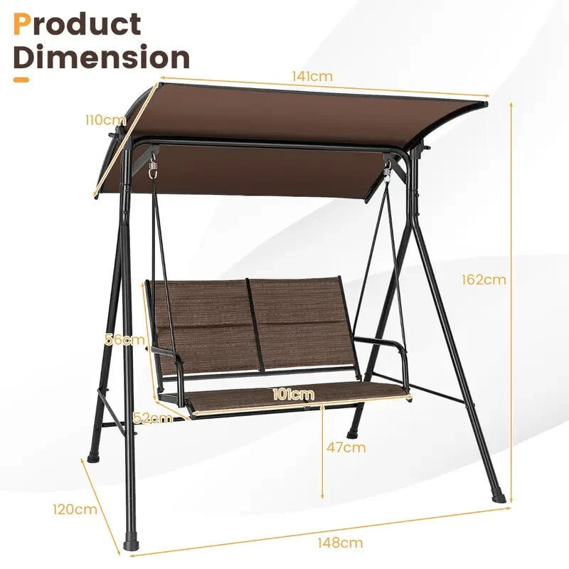 2-Seater Garden Swing Chair w/ Canopy & Cushions Patio Porch Glider Seat