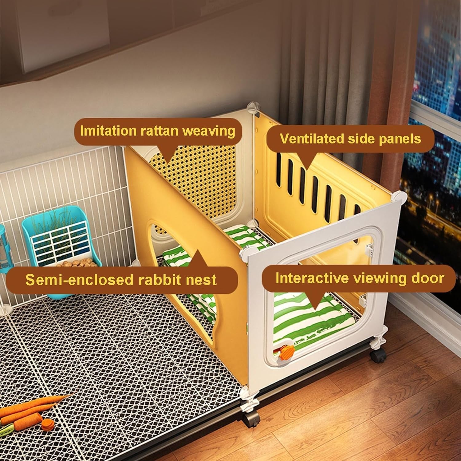 Indoor Rabbit Cage Hutch Enclosed Lounge Sliding Tray Small Pet House