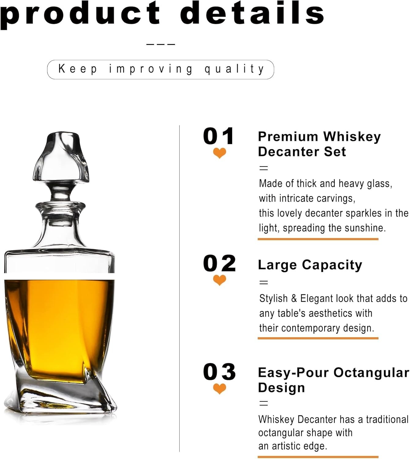 Twisted Whiskey Decanter 25oz Premium Glass Liquor Bottle with Stopper Gift