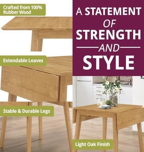 Drop Leaf Dining Table Set with 4 Chairs Light Oak Ladder Back Space Saver