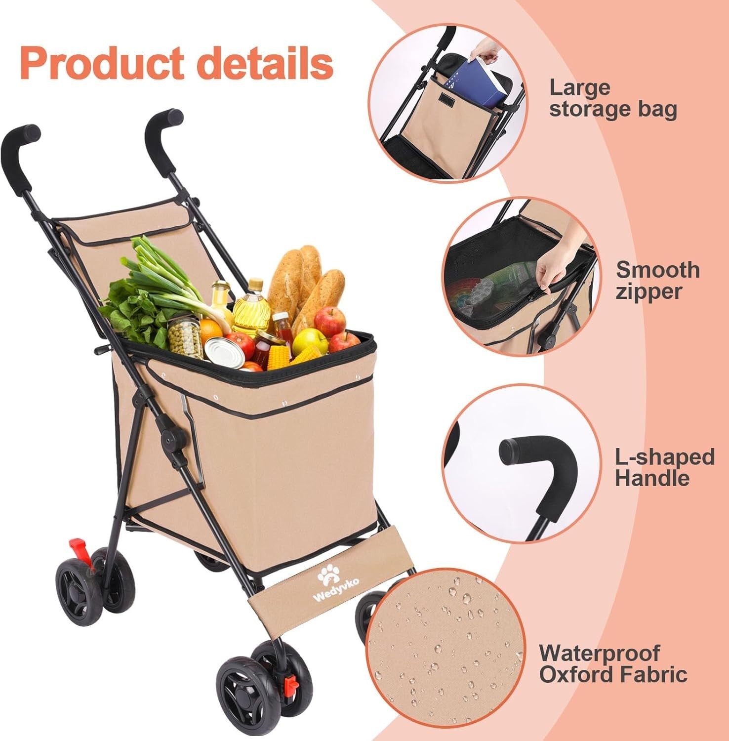 Collapsible Folding Utility Wagon Heavy Duty Outdoor Cart 60lb Capacity Khaki