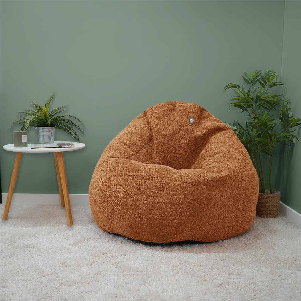 Large Adult Bean Bag Chair w/ Footstool – Boucle, Washable, Cozy Seat