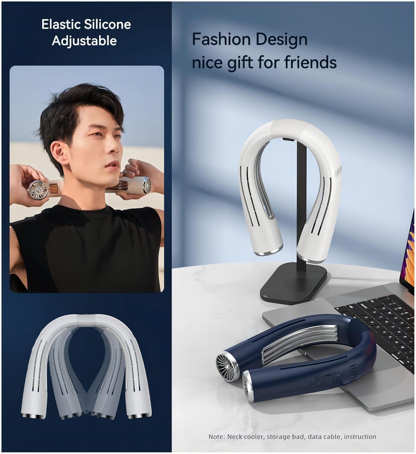 Wearable Neck Fan Cooling Plate USB-C Rechargeable 6000mAh Portable Apricot
