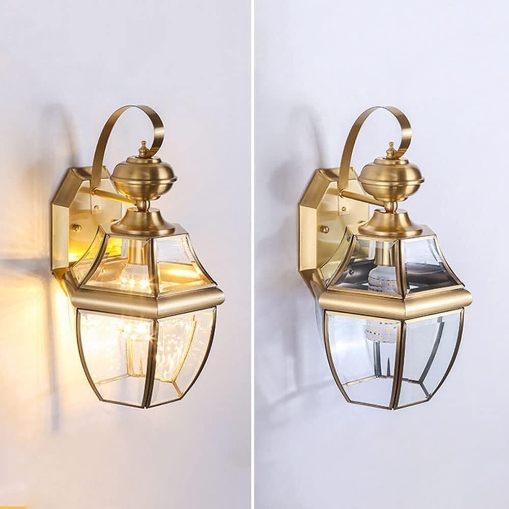 Vintage Brass Outdoor Wall Lantern Copper Glass Sconce IP65 Garden