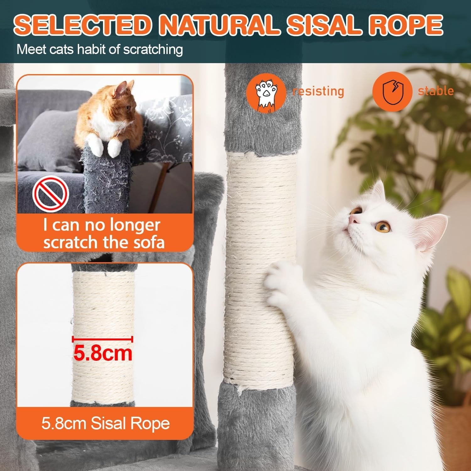 Light Grey Cat Tree Tower 139cm Multi Level with Condo Scratching Posts