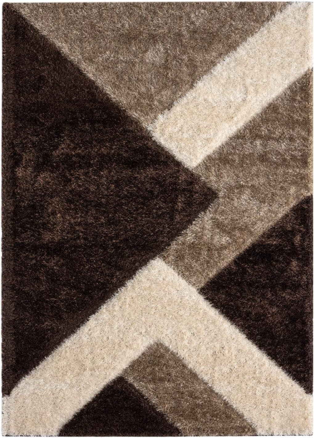 Brown Beige Shaggy Rug 120x170cm Soft Non Shed Modern Living Room Carpet