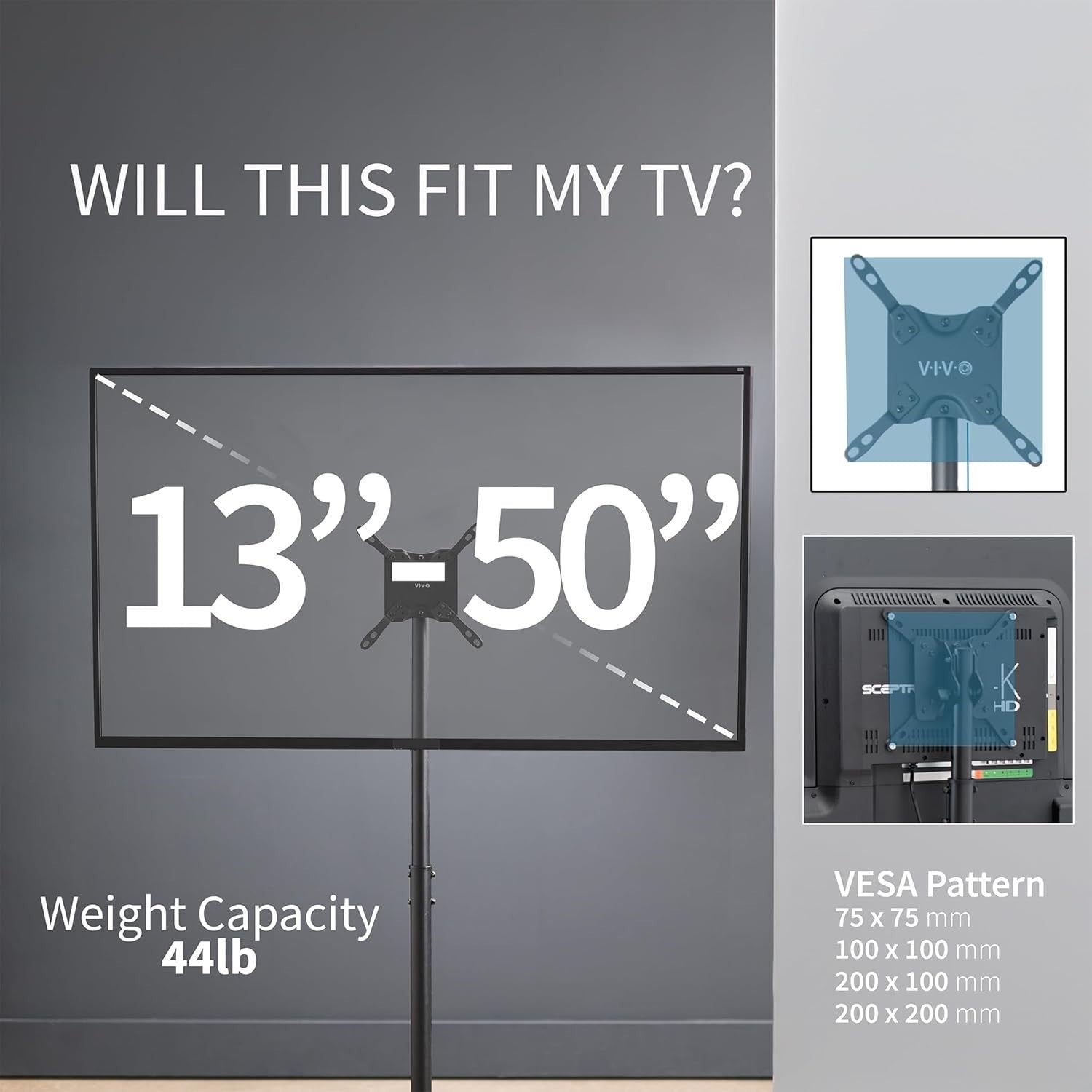 Tall TV Floor Stand Tilt Mount 13"-50" LCD LED VESA 200x200 Pole