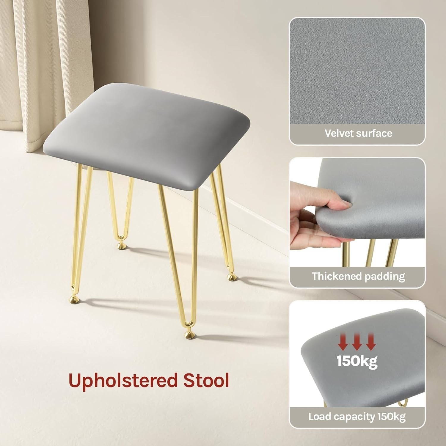 Velvet Vanity Dressing Table Set LED Mirror Stool 3 Drawers Desk White Gold