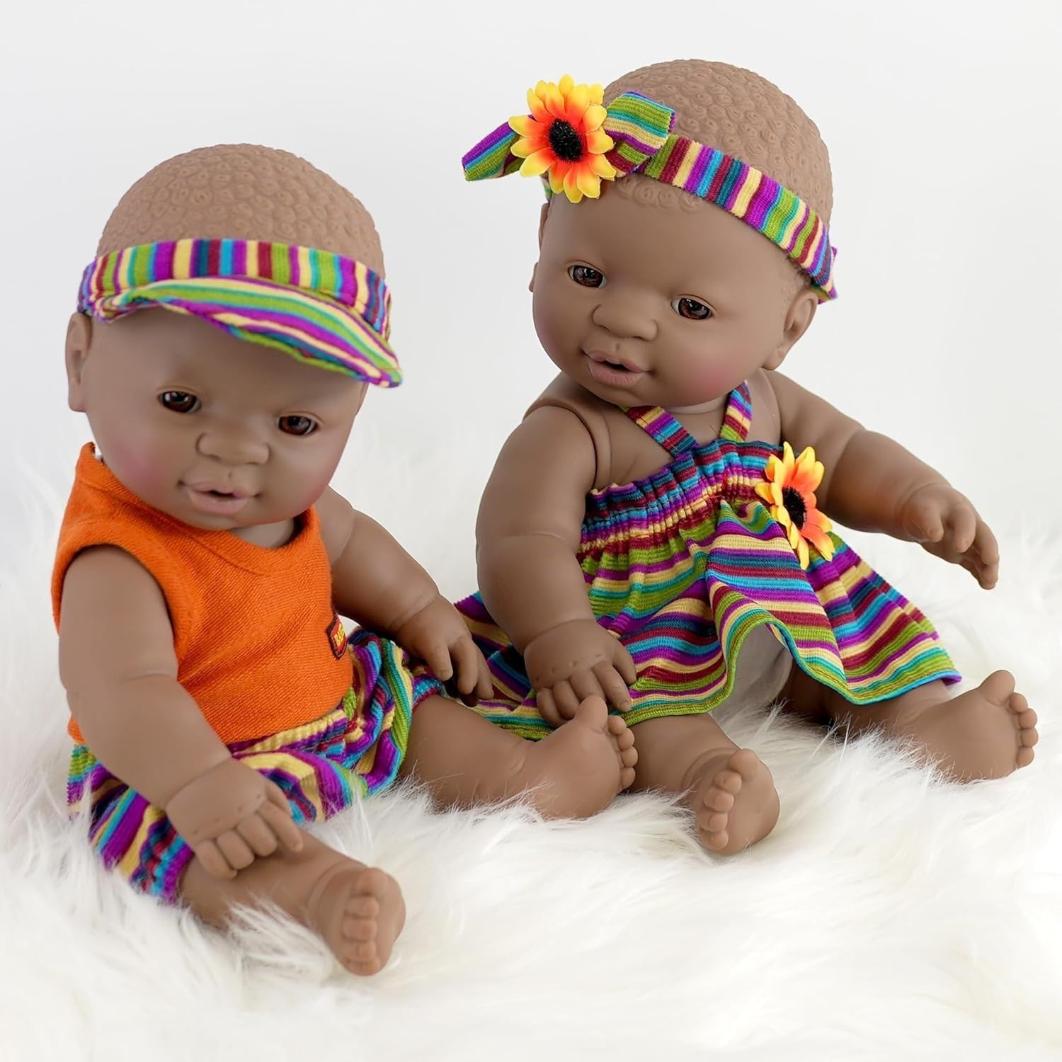 12 Inch Twin Baby Dolls Dark Skin Realistic Vinyl African Style