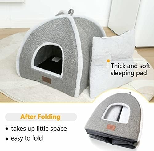 Cat Cave Bed Indoor Cat House Tent Soft Washable Cushion Gray L