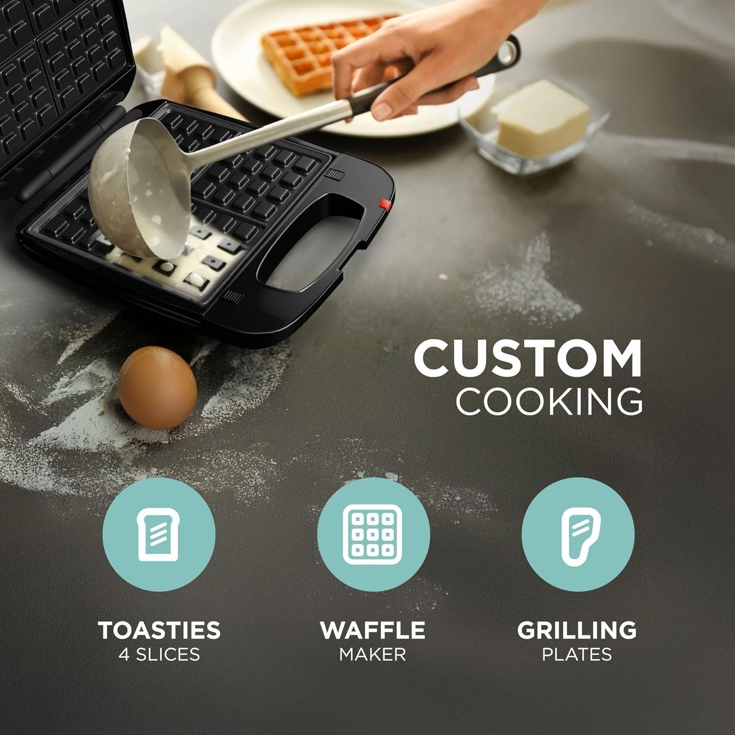 3-in-1 Toastie Maker Waffle Panini Grill 1200W Removable Plates