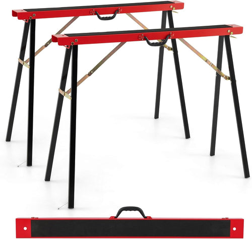 Folding Sawhorse Twin Pack Heavy Duty 375kg Non-Slip Metal Trestle Stands