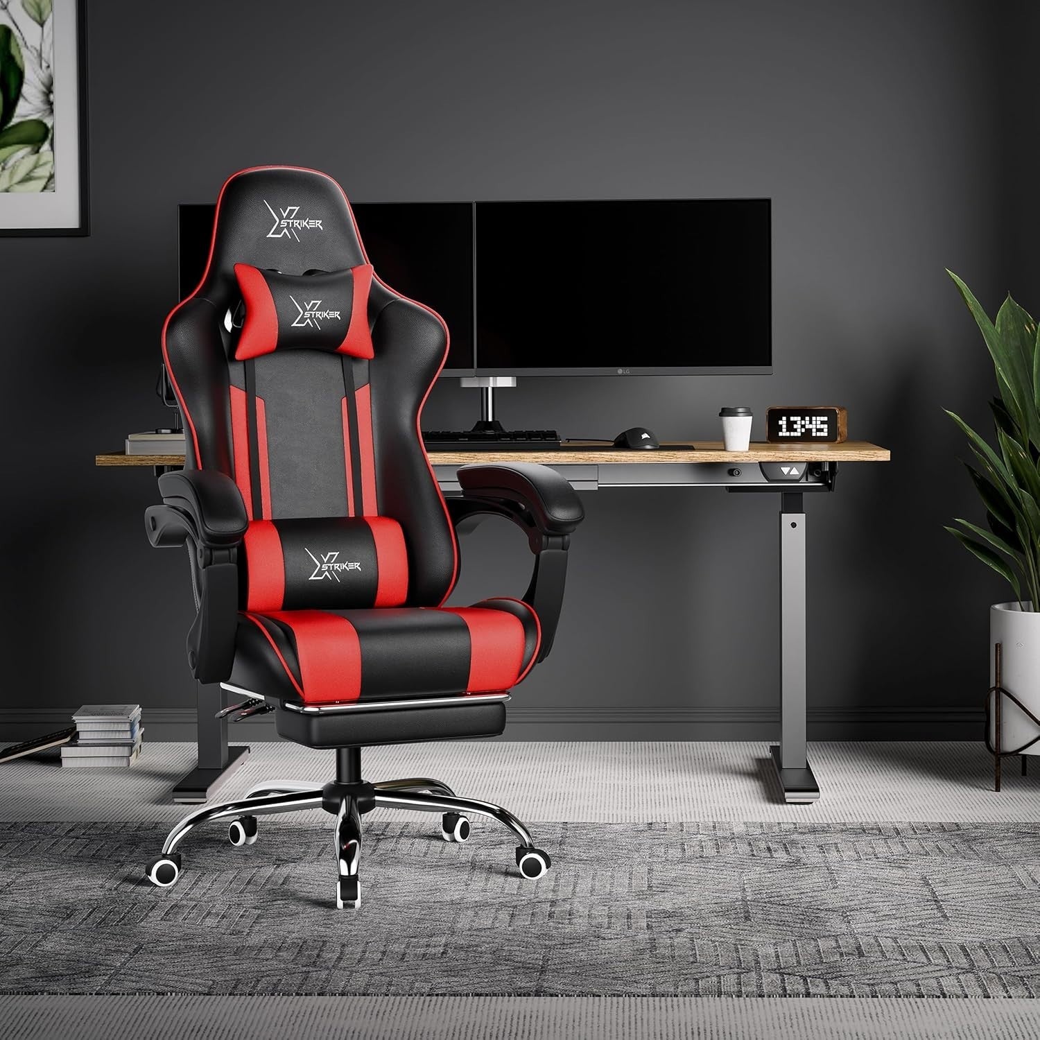 High Back Gaming Chair Reclining Office Desk Swivel Padded Footrest Red Black