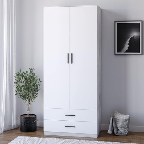 Tall 2 Door White Drawer Wardrobe Modern Clothes Storage for Bedroom Home