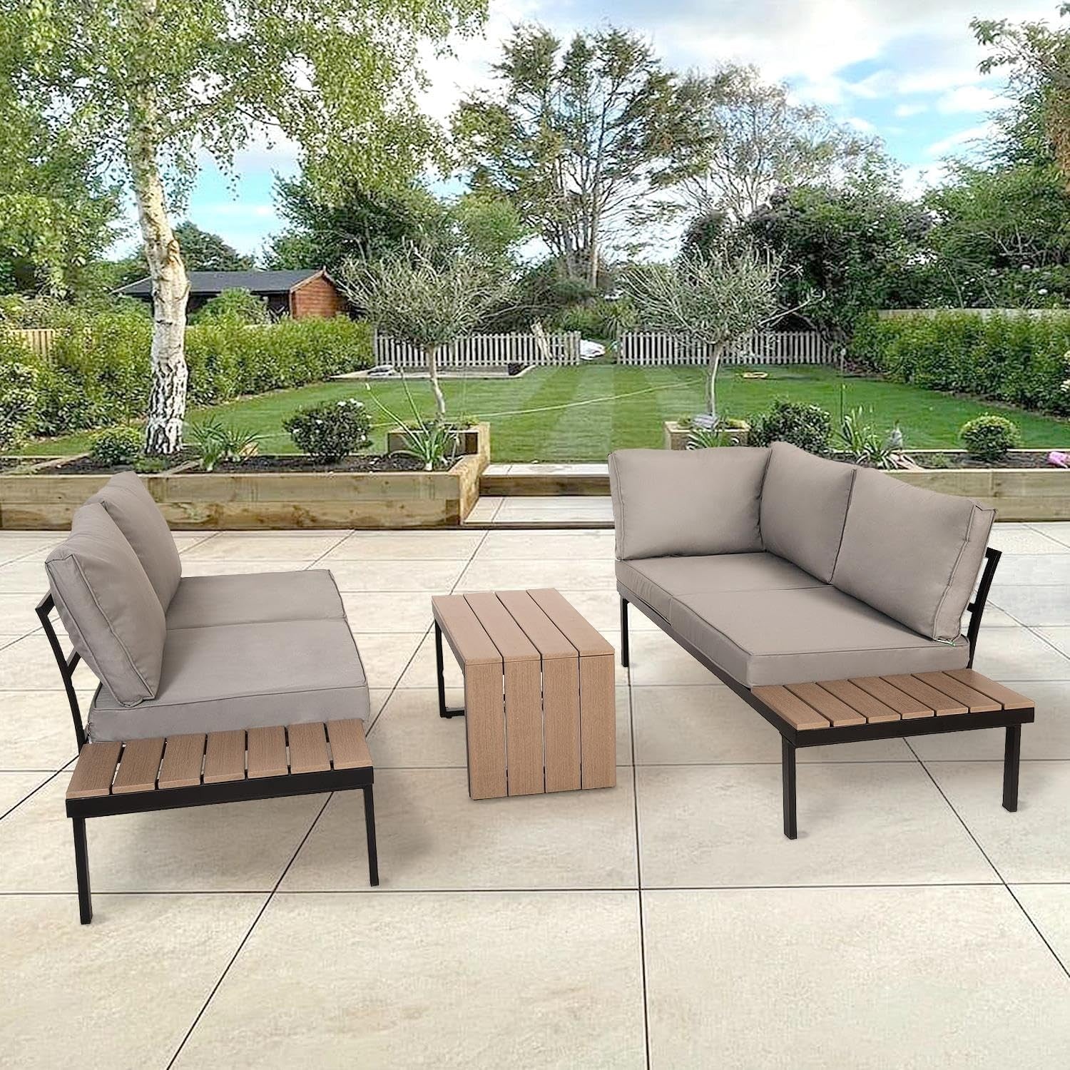 4 Seater Modular Outdoor Garden Corner Sofa Set with Table & Cushions