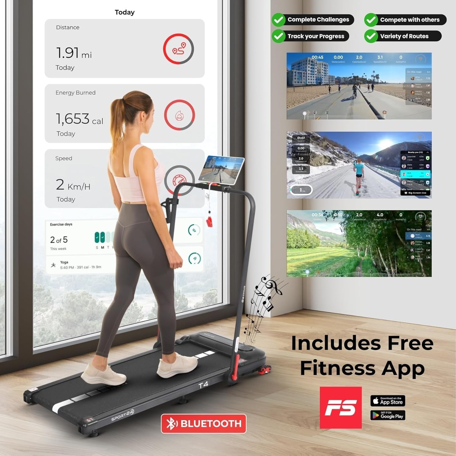 Foldable Under Desk Treadmill 12km/h Quiet Incline Home Walking Running
