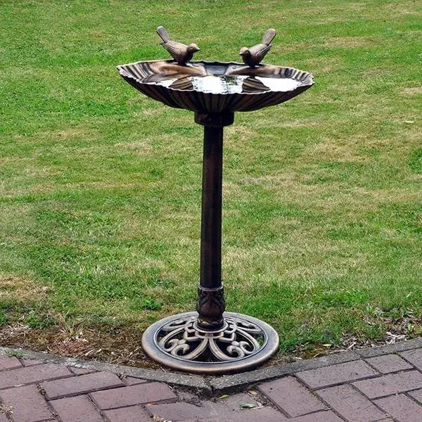 Bronze Garden Bird Bath Feeder Ornament w/ Sculptures – 81cm Tall Outdoor
