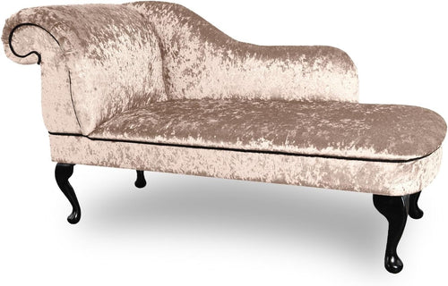 Shimmer Velvet Chaise Lounge Sofa Mink – Left Hand, UK Handmade