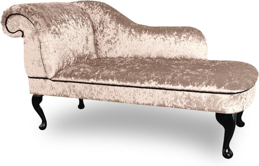Shimmer Velvet Chaise Lounge Sofa Mink – Left Hand, UK Handmade