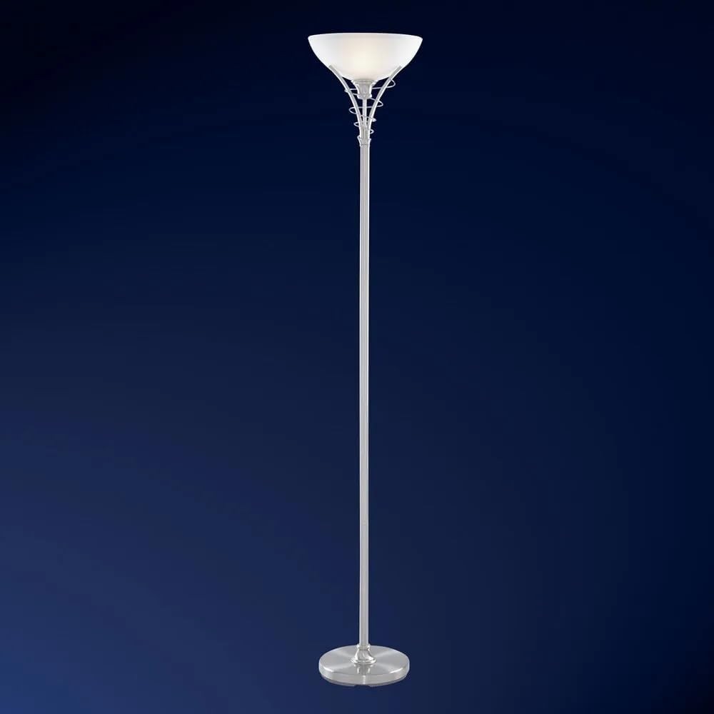 Satin Silver Uplighter Floor Lamp Frosted Glass Shade 179cm Tall Standing Light