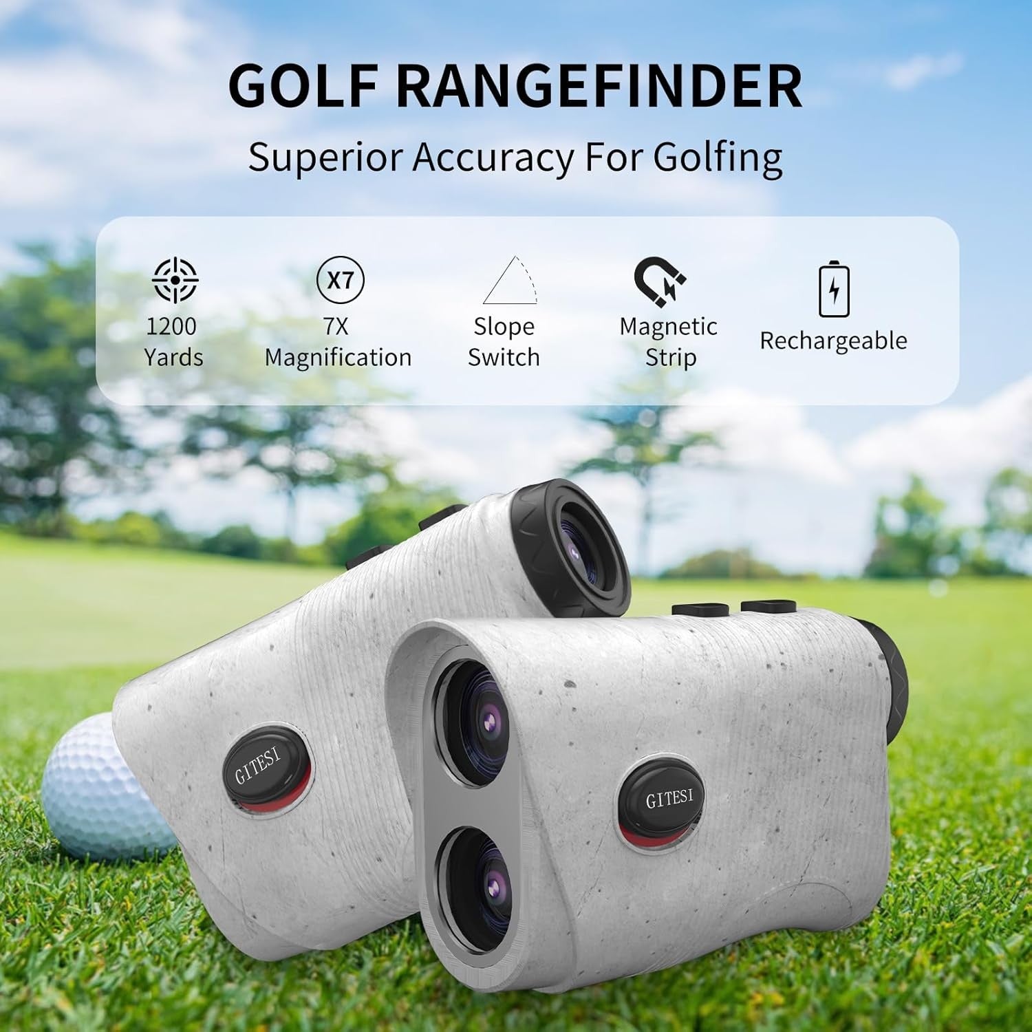 Golf Rangefinder 1200Y Laser Slope 7X Magnification Flag Lock USB Rechargeable