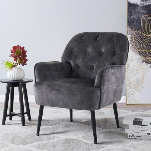 Grey Velvet Accent Armchair Tub Chair Reading Seat Metal Legs Comfortable