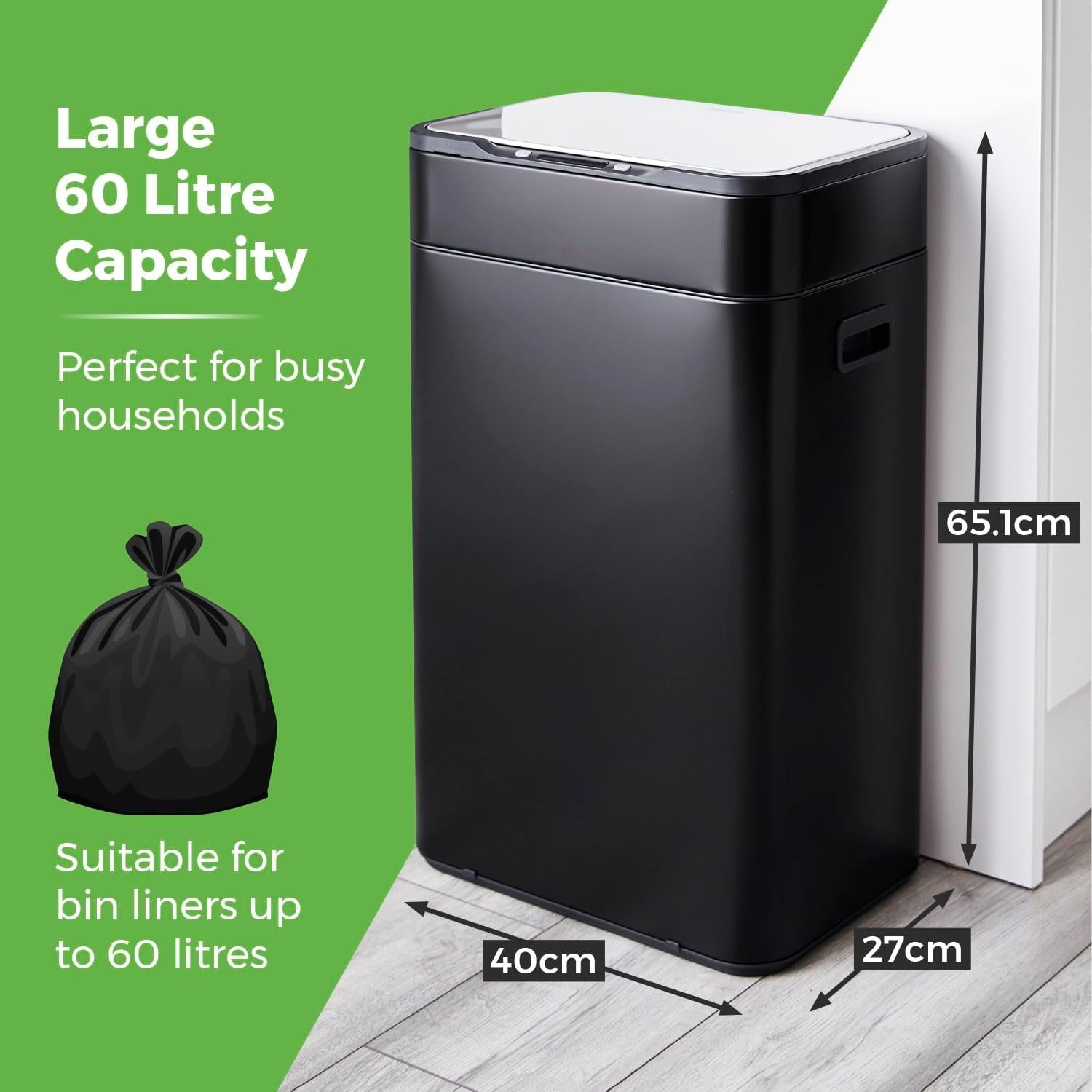 60L Touchless Kitchen Bin | Automatic Sensor Trash Can with Odor Filter