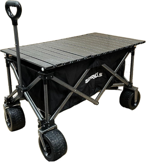 Heavy Duty Folding Festival Trolley 160L Wagon Cart 120kg Load Wide Wheels Black