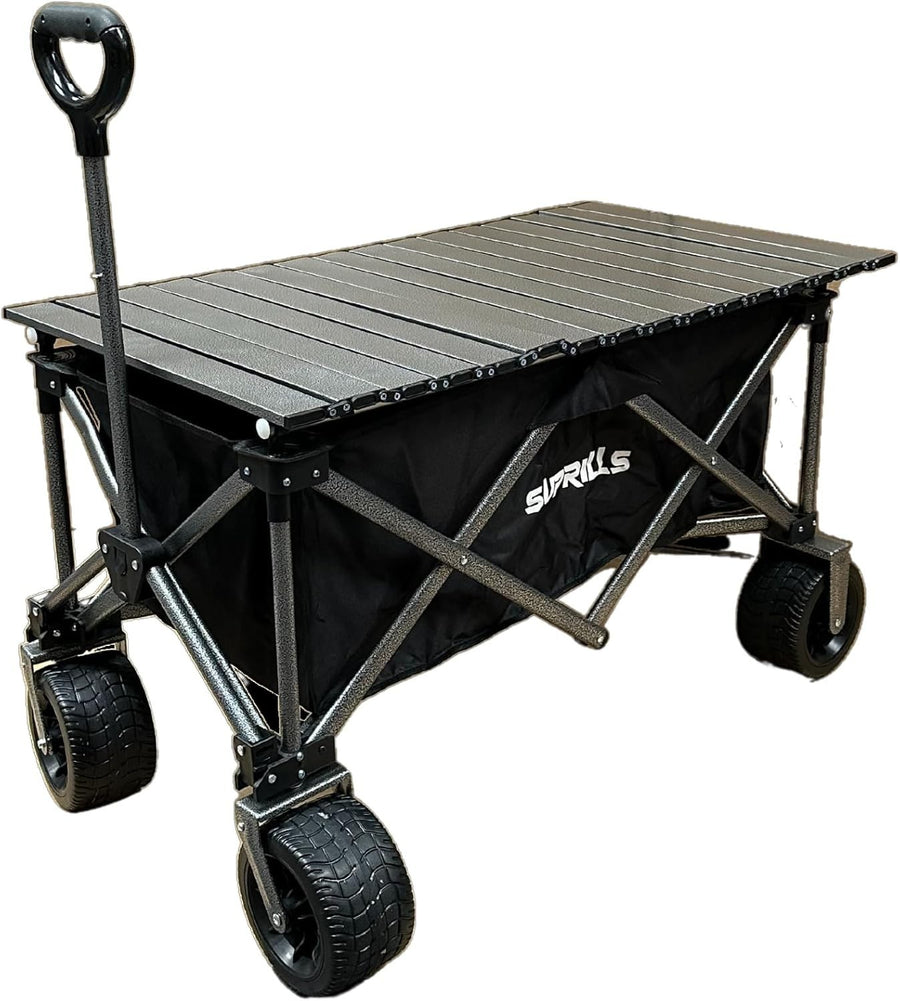 Heavy Duty Folding Festival Trolley 160L Wagon Cart 120kg Load Wide Wheels Black